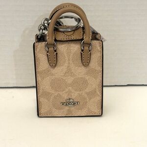 Coach Women’s North South Mini Tote Bag Charm Signature Canvas Cream NWT